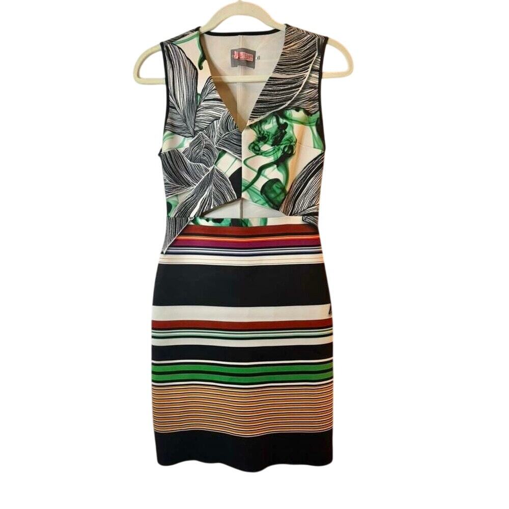 Clover Canyon Striped/Palm Leave Body Con Dress with Cutout Size S